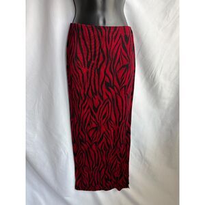 Vintage Nexxen Slinky Red Midi Skirt Size S Zebra Animal Print Retro Feminine